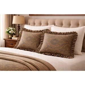 Ralph Lauren 2pc Lot Elizabeth Paisley Brianna Std Ruffled Pillow Shams (x2)